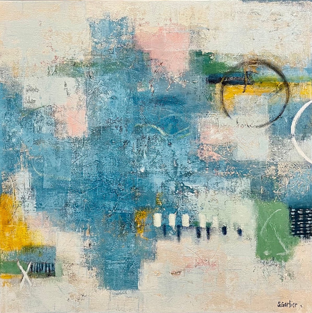 Abstract Acrylic Painting By Shellie Garber, 24 X 24", Boardwalk, Original Artwork