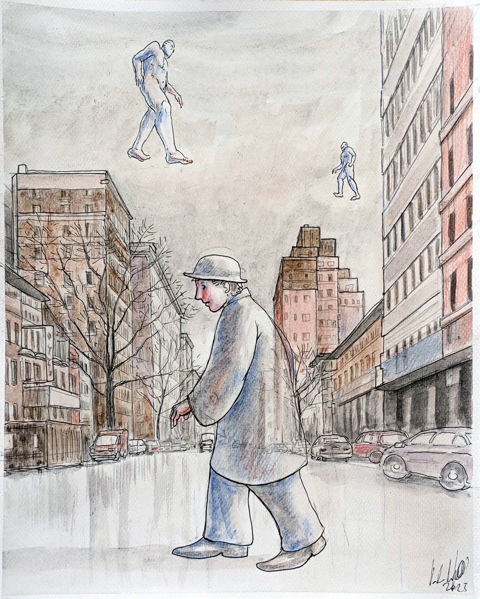 Illustrative Cityscapes Ink Drawing By Paolo Beneforti, 9 X 12", City Of Mankind, Original Artwork