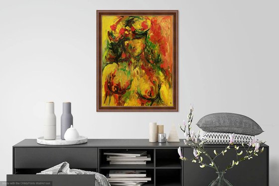 AWAKENING OF SPRING - original painting, love, happiness, portrait nude erotic, Valentine's gift