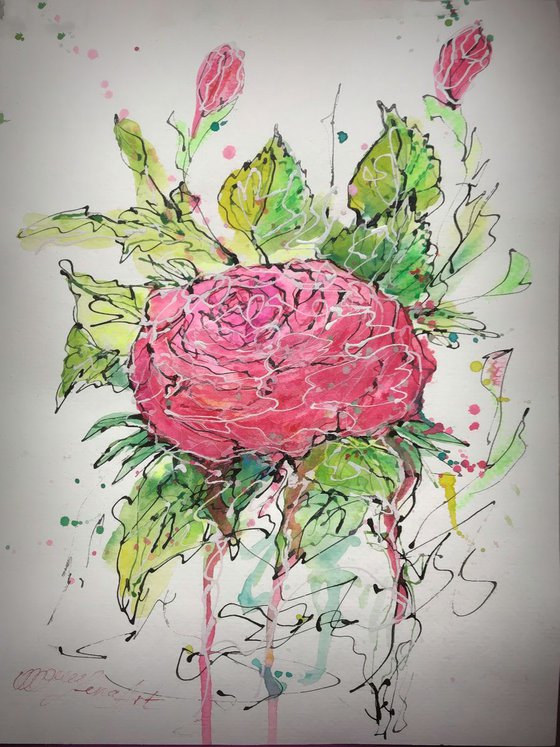 Roses #5  Original Painting 12"x9" by OLena Art