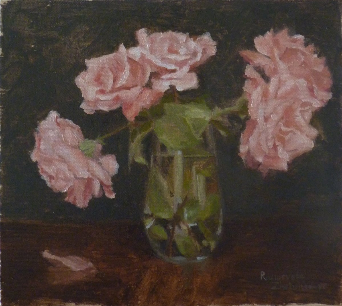 Impressionistic Botanical Oil Painting By Radosveta Zhelyazkova, 11 X 10", Roses In A Vase, Original Artwork