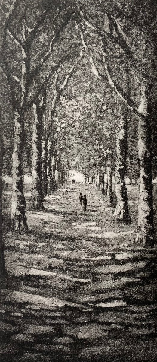 Impressionistic Landscape Etchings & Engravings By Rebecca Denton, 6 X 11", Between The Trees, Hyde Park, Original Artwork