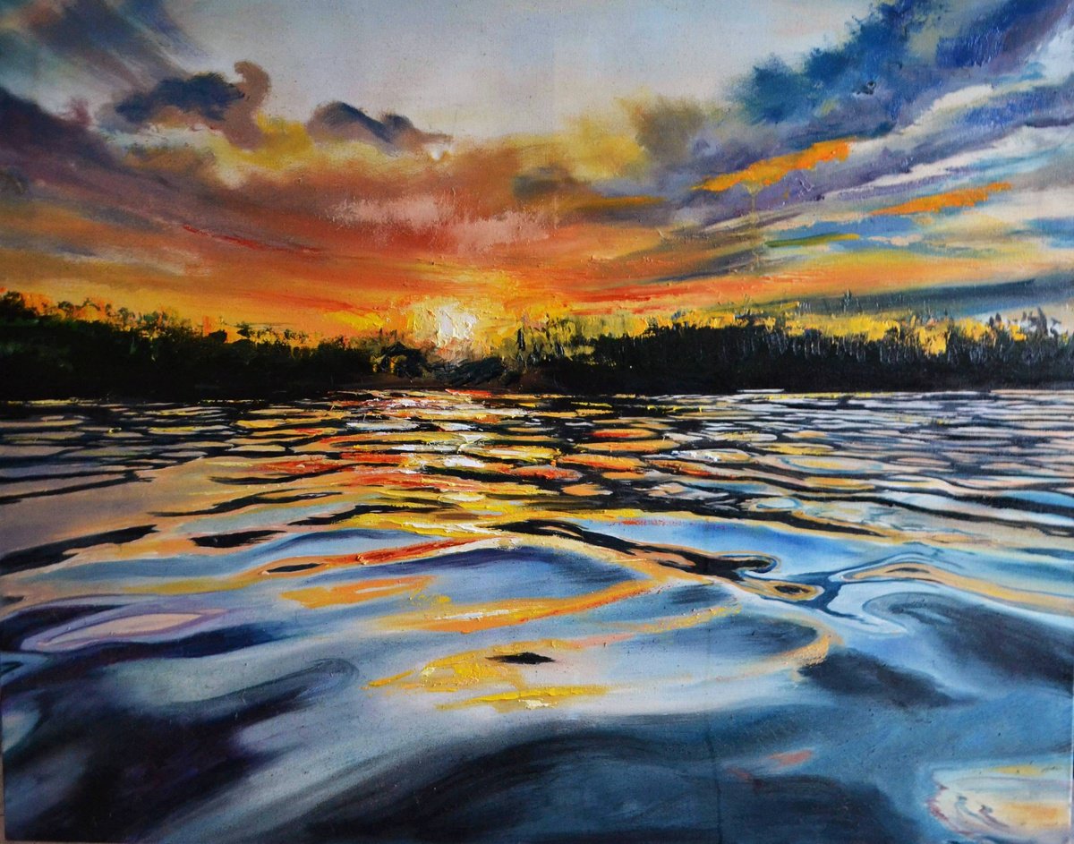 Burning Sunset By Valeriia Radziievska, 39 X 31, Artwork For Sale On Artfinder