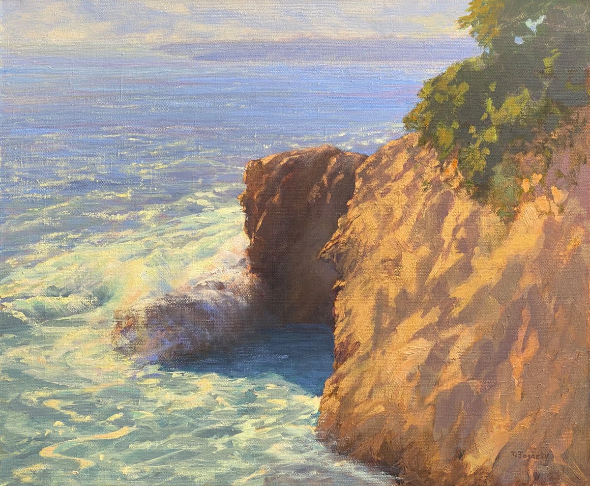 Impressionistic Landscape Oil Painting By Tatyana Fogarty, 24 X 20", Radiant Sea Surf Mendocino Coast, Original Artwork