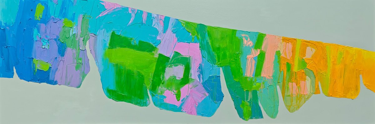 Abstract Acrylic Painting By Abhishek Kumar, 78 X 28, Seasons On A Leaf, Original Artwork