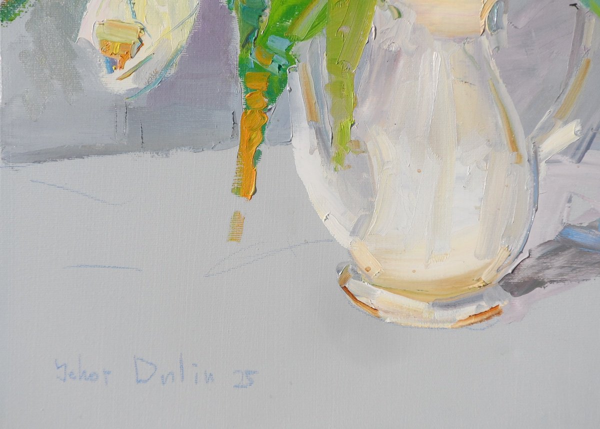 Expressive Botanical Oil Painting By Yehor Dulin, 20 X 28", " Tulips", Original Artwork