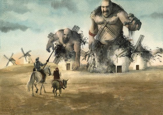 Don Quixote, Sancho Panza and Windmills XXI