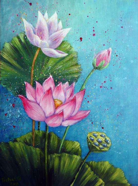 Water Lilies Acrylic Painting By Olga Tretyak Artfinder