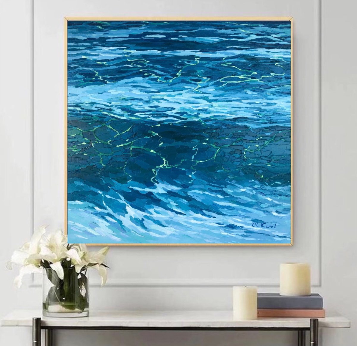 Abstract Landscape Oil Painting By Ulyana Korol, 20 X 20", Morning In Marbella, Original Artwork