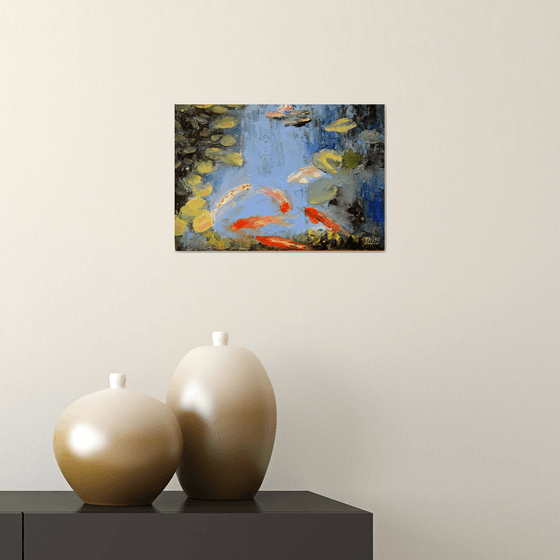 Pond with fish. Sketch