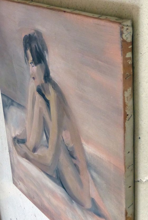 Seated Nude, oil on canvas 50x50 cm, ready to hang