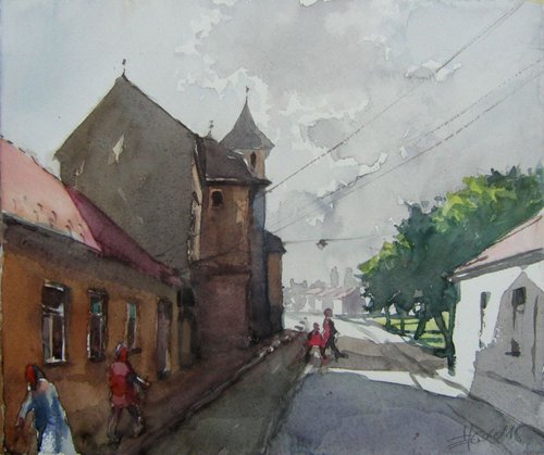 small town morning idila ... by Goran Žigolić Watercolors