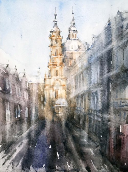 Spring street. one of the kind, original painting, watercolour. by Galina Poloz