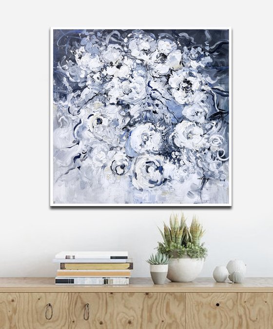 White Roses on Gray