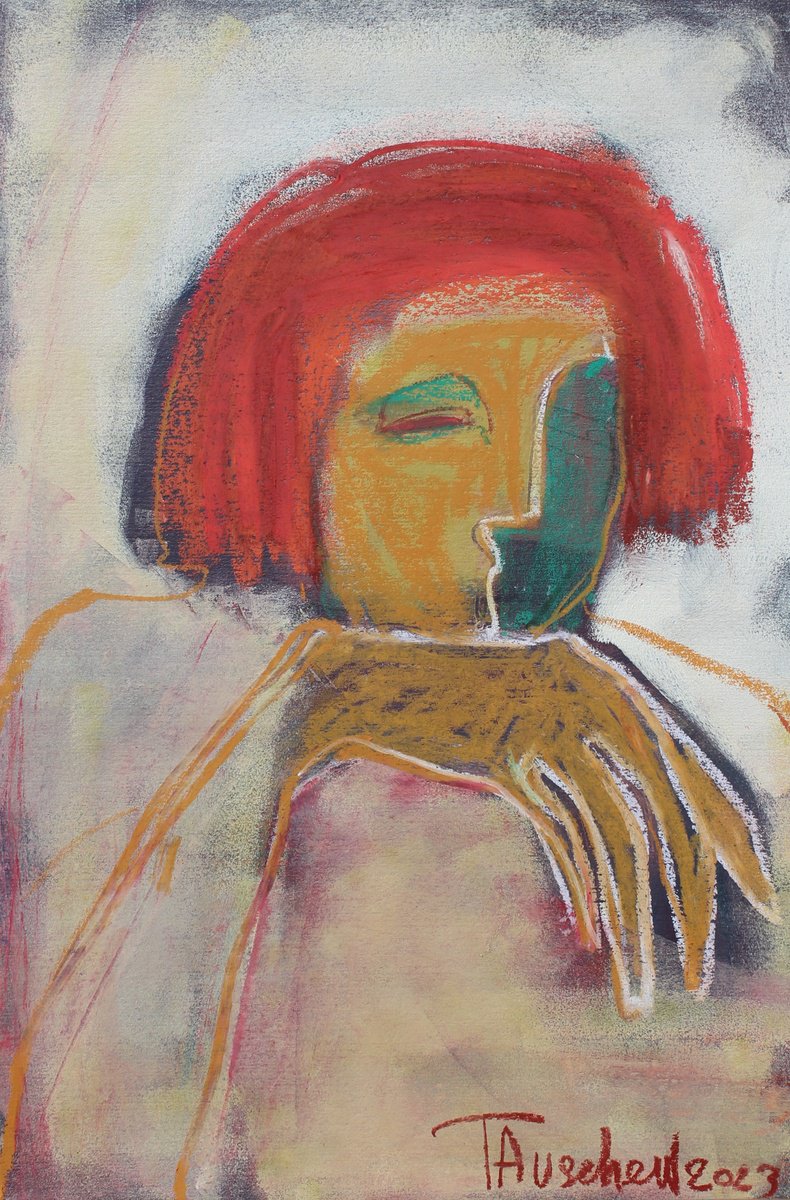 Portrait of a woman with red hair. by Tatjana Auschew