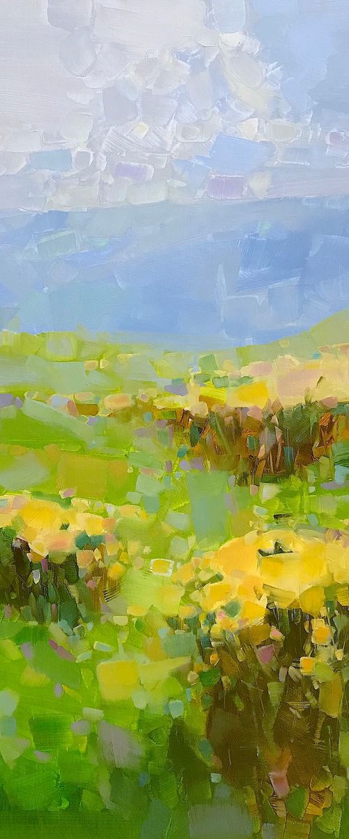 Valley, Landscape oil painting, One of a kind, Signed, Handmade artwork by Vahe Yeremyan