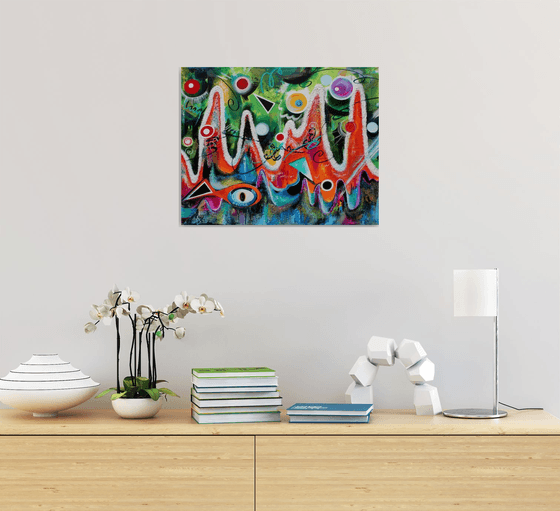 Mystery of Camuy 15070 - textured acrylic abstract painting on stretched canvas, Puerto Rico art, virant, unique, colorful