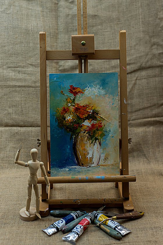 Flowers in vase. Still life painting