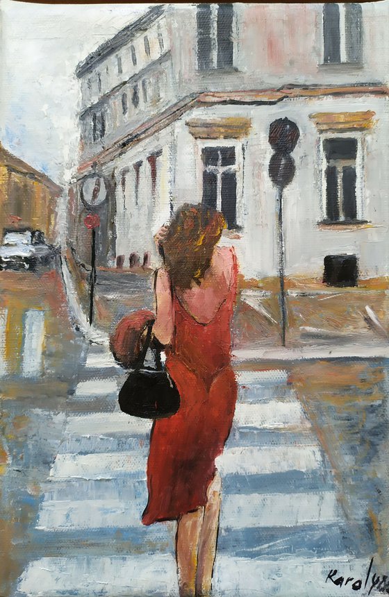 The woman with red dress
