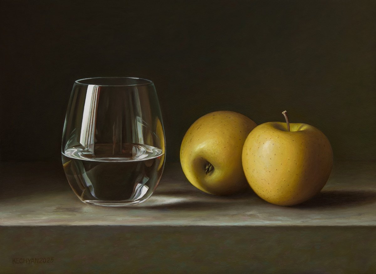 Photorealistic Still Life Oil Painting By Albert Kechyan, 15 X 11, Golden Pair, Original Artwork