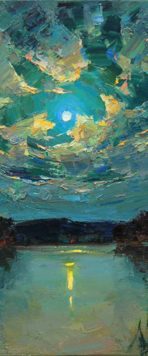 Full moon over lake by Serhii Cherniakovskyi