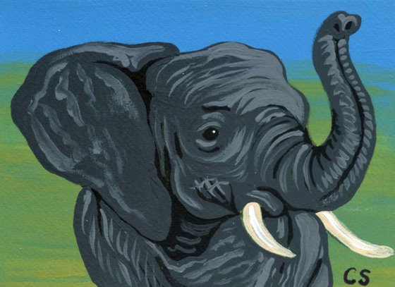 ACEO ATC Original Miniature Painting Elephant Wildlife Art-Carla Smale