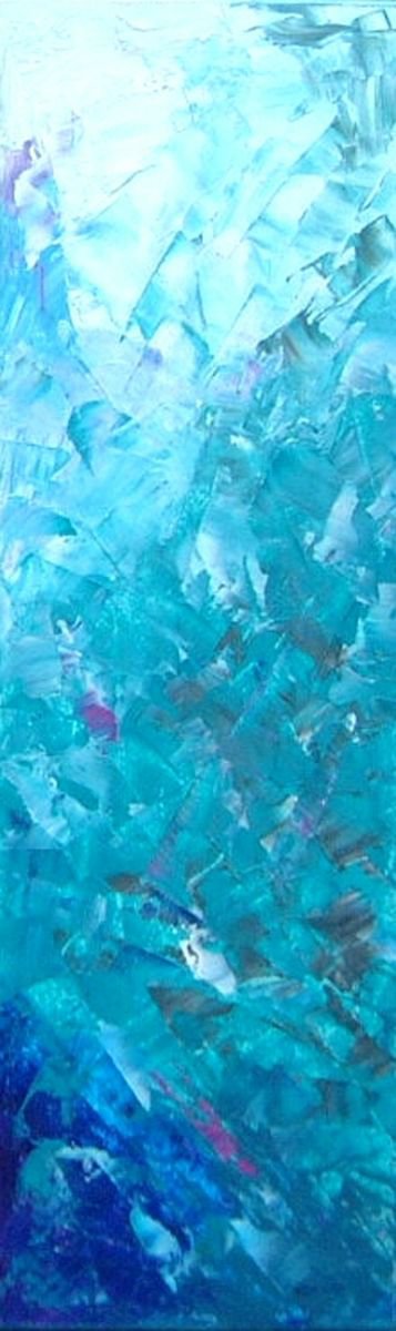 Abstract Landscape Oil Painting By Saroja Van Der Stegen, 6 X 17", Blue Mountains (Ref#:547-H), Original Artwork