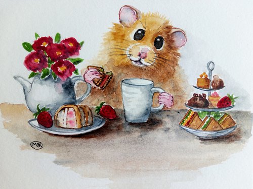 Hamster in Cafe with Coffee and Goodies by MARJANSART