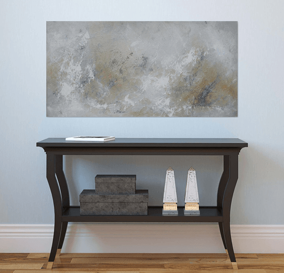 DISTANT MEMORIES. Large Abstract Landscape Neutral Colors Textured Painting Modern Art with Heavy Texture. Abstract White Beige Gray Contemporary Art for Livingroom