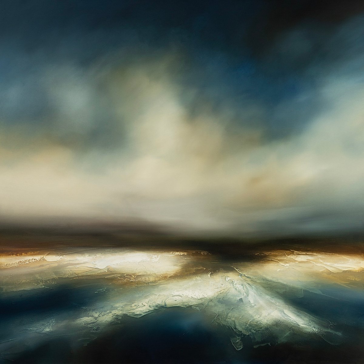 Abstract Landscape Oil Painting By Paul Bennett, 39 X 39", Into The Sea, Original Artwork