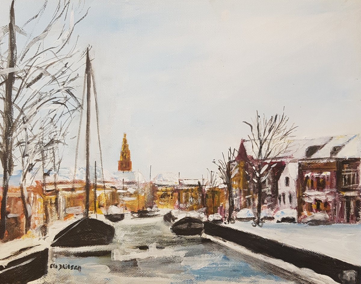 Impressionistic Landscape Oil Painting By Els Driesen, 12 X 9, Harbour In Holland, Original Artwork