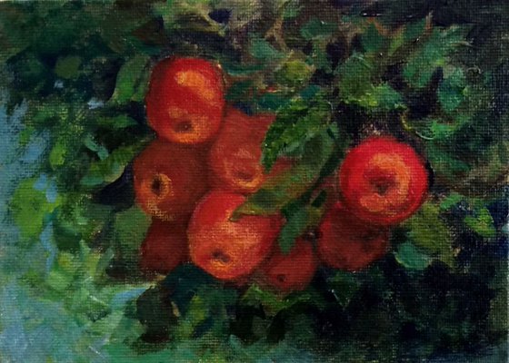 Miniature, branch of red apples