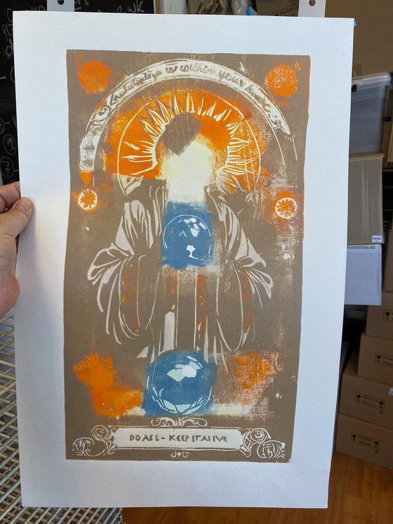 Guardian of Knowledge – Reduction Linocut