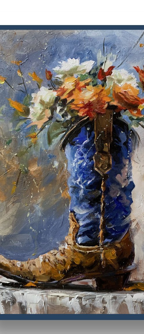 Blue Cowboy Boot with Wildflowers. by Vita Schagen