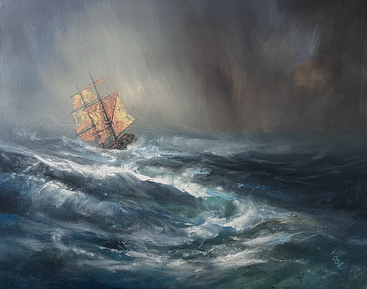 Abstract Landscape Acrylic Painting By Ivan Grozdanovski, 39 X 31, Harbor Of Destroyed Dreams - The Storms Of Life 4, Artfinder