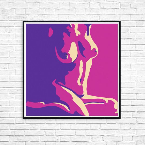 Nude Art Sitting Female - Blue and Pink