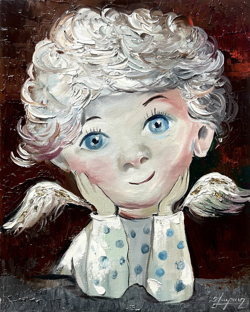Impressionistic Portrait Oil Painting By Vahe Bagumyan, 16 X 20", Blue-Eyed Innocence, Original Artwork