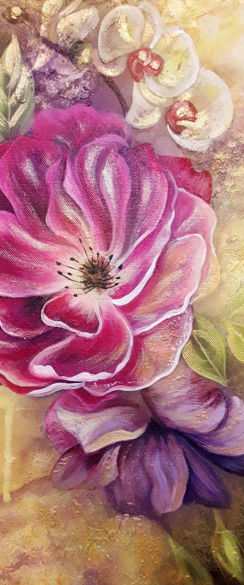 "Smell of rose", flowers painting, floral mixed media art, textured art by Anna Steshenko