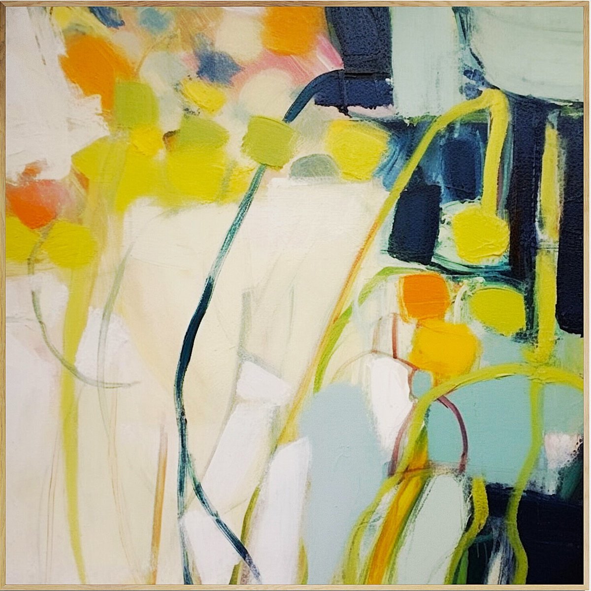 Abstract Acrylic Painting By V+V Kniazievi, 41 X 41", Yellow Notes #14, Original Artwork