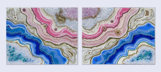 Pink Blue Agate XXL 80 x 200 cm. Diptych Geode Art, wall art, Resin art, Resin painting, Modern art