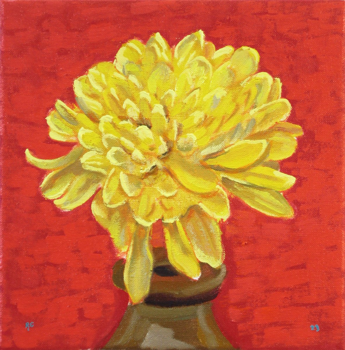 Botanical Oil Painting By Richard Gibson, 8 X 8", Chrysanthemum Flowerhead, Original Artwork