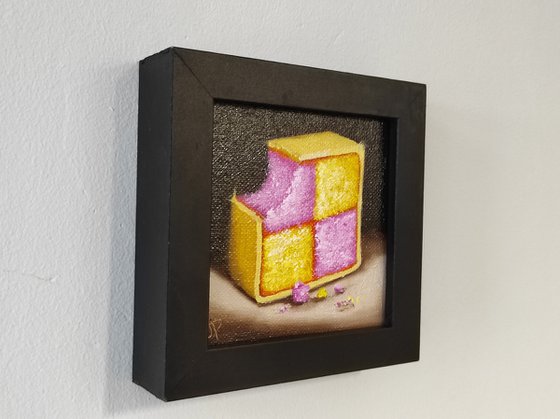 Little Battenberg cake slice still life