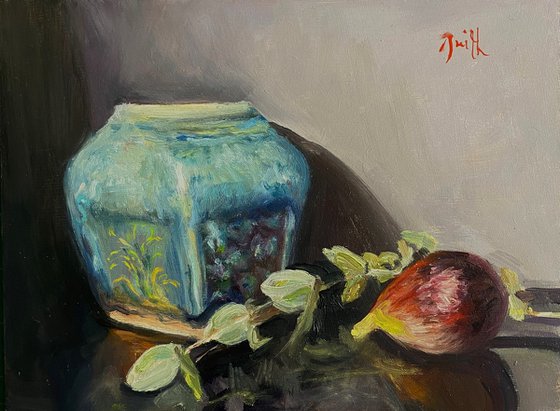 Turquoise pot & fig.