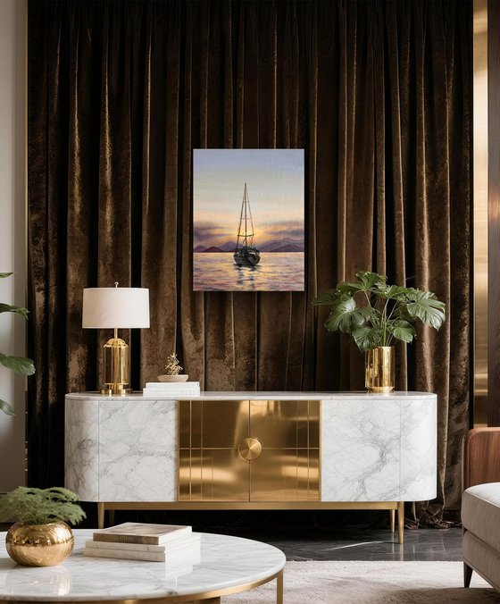 "Peace" - sailboat at sunset seascape