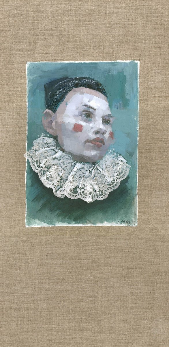 Impressionistic Painting , Portrait Of A Pierrette By Steve Mitchell, 16 X 34, Artwork For Sale On Artfinder