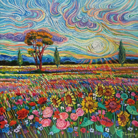 Summer fields under Gogh sky