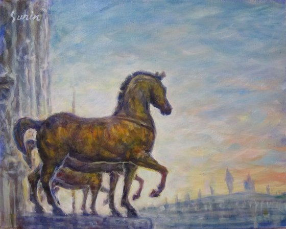 Horses of San Marco, original oil