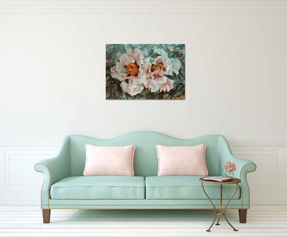 Two peonies. 100x70