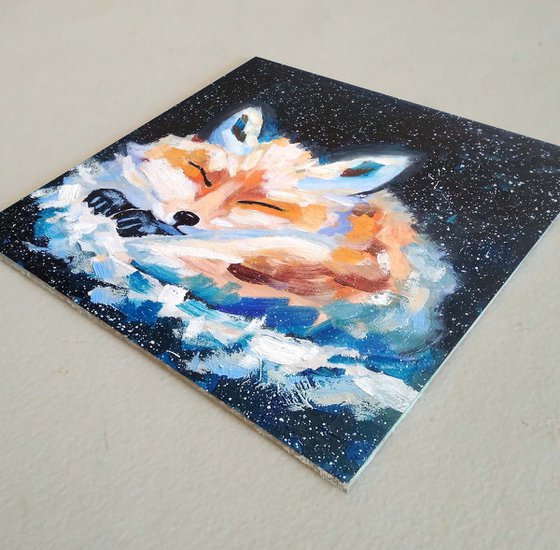 Sleeping Fox Painting Original Art Small Animal Artwork Miniature