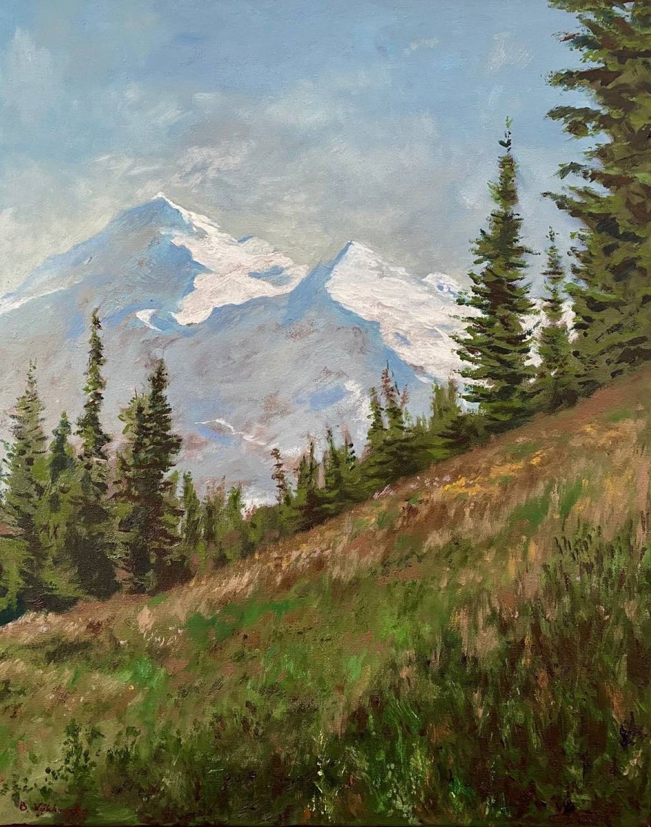 Impressionistic Landscape Oil Painting By Bohdan Vykhrenko, 16 X 20, Mountain Meadow, Original Artwork